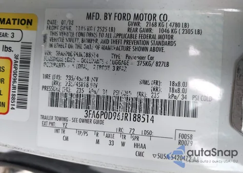 2018 Ford Fusion Titanium from USA, damaged, VIN 3FA6P0D96JR188514
